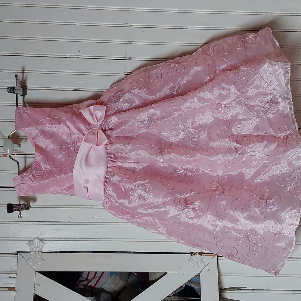 🏰👑Rare Editions Special Occasion dress, Pink w/silver scrolling; Pink, Size: 4